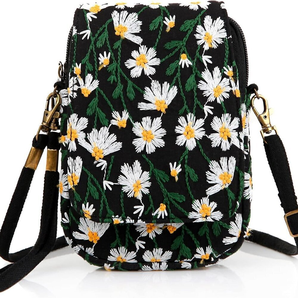 Embroidered Canvas Mini Crossbody Bag for Women Small Wallet Pouch Travel